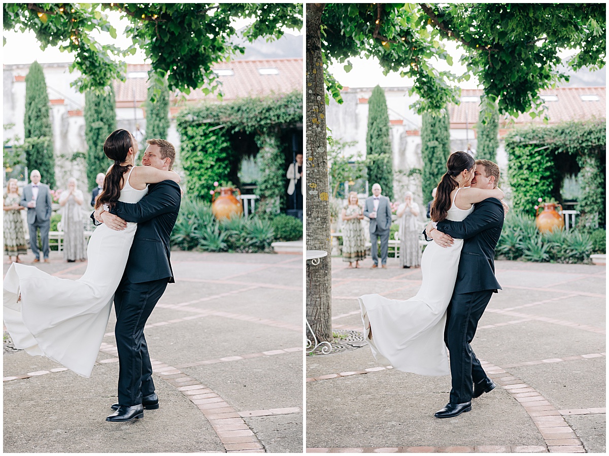 bride and groom dancing