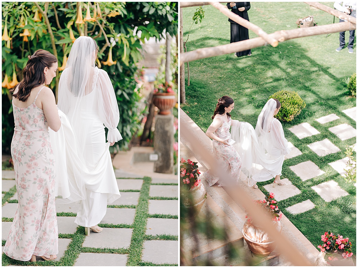 bride walking down steps