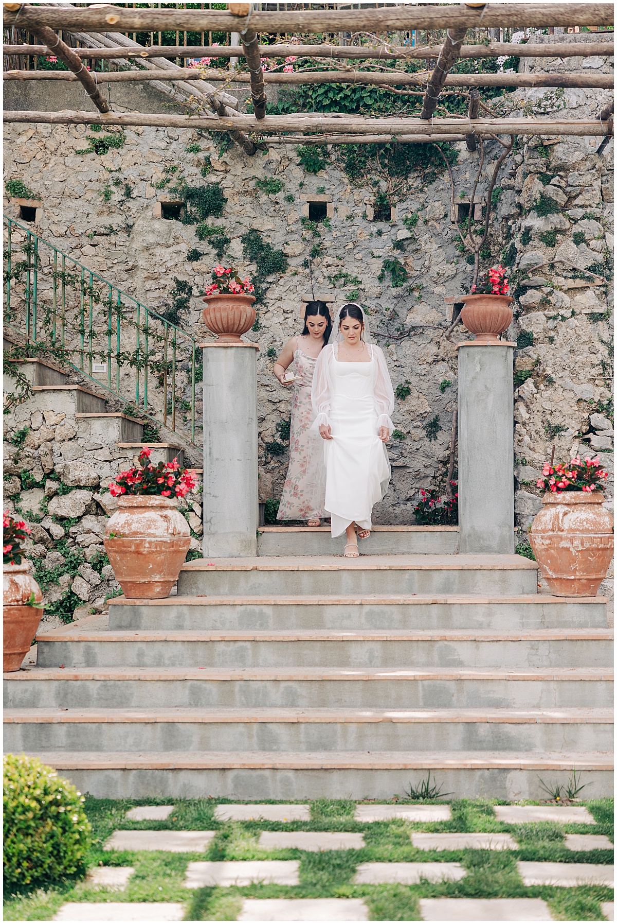 bride walking down steps