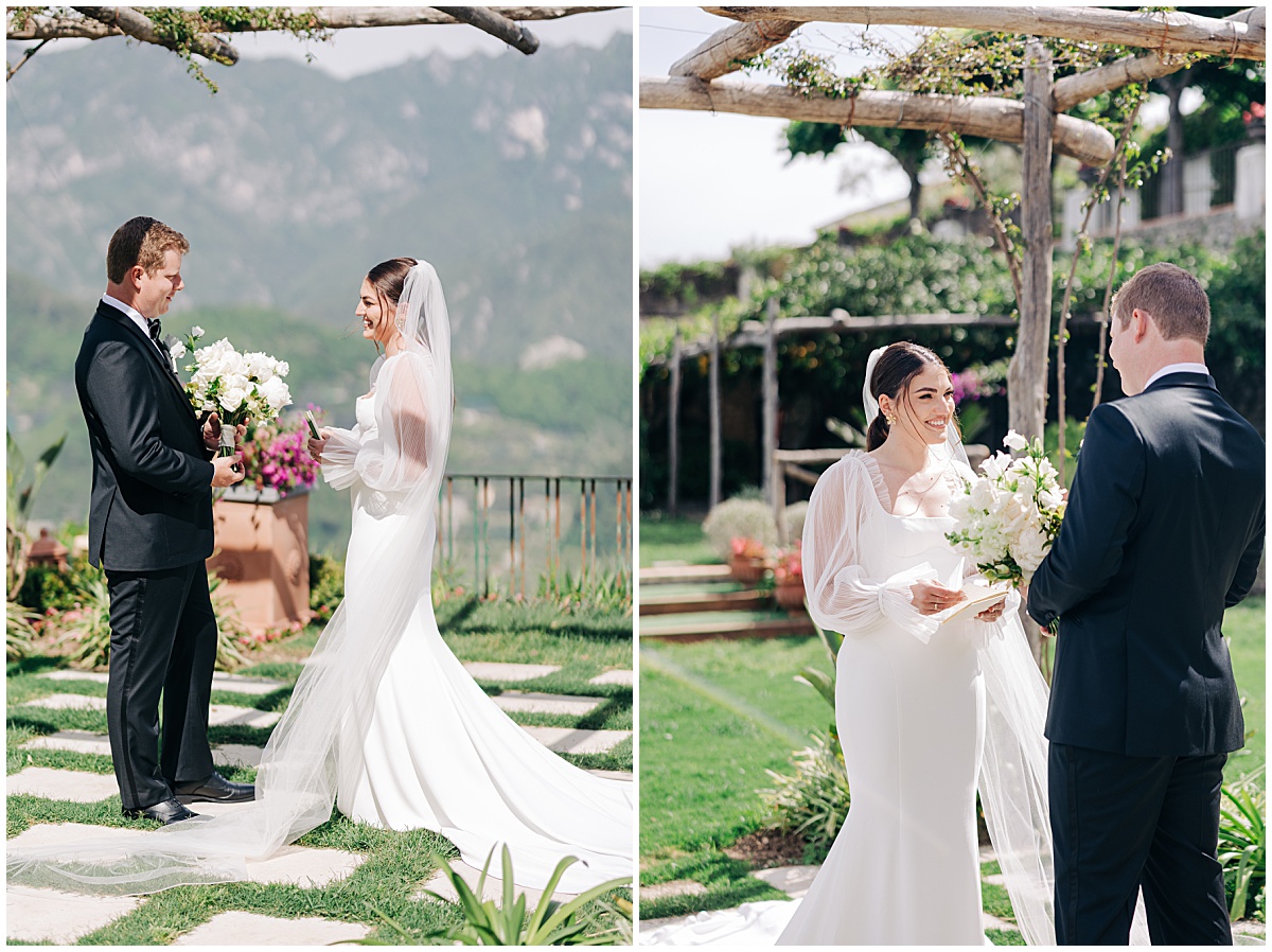 bride and groom first look