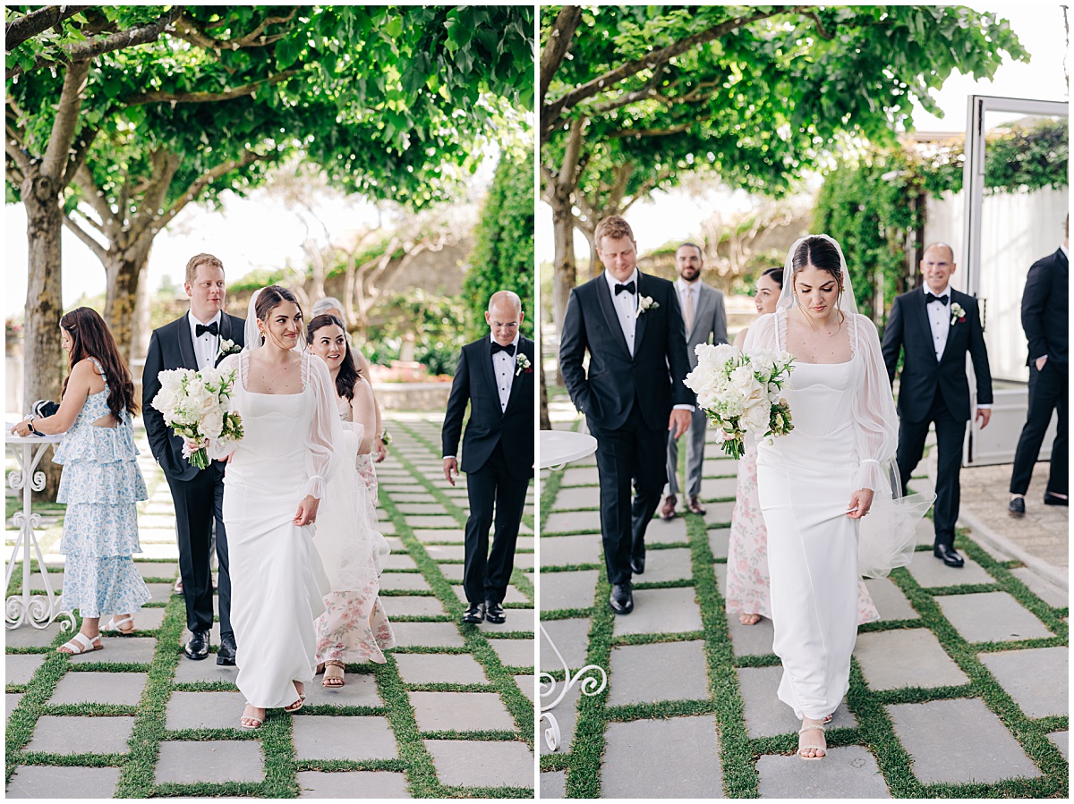 bride walking with groom 