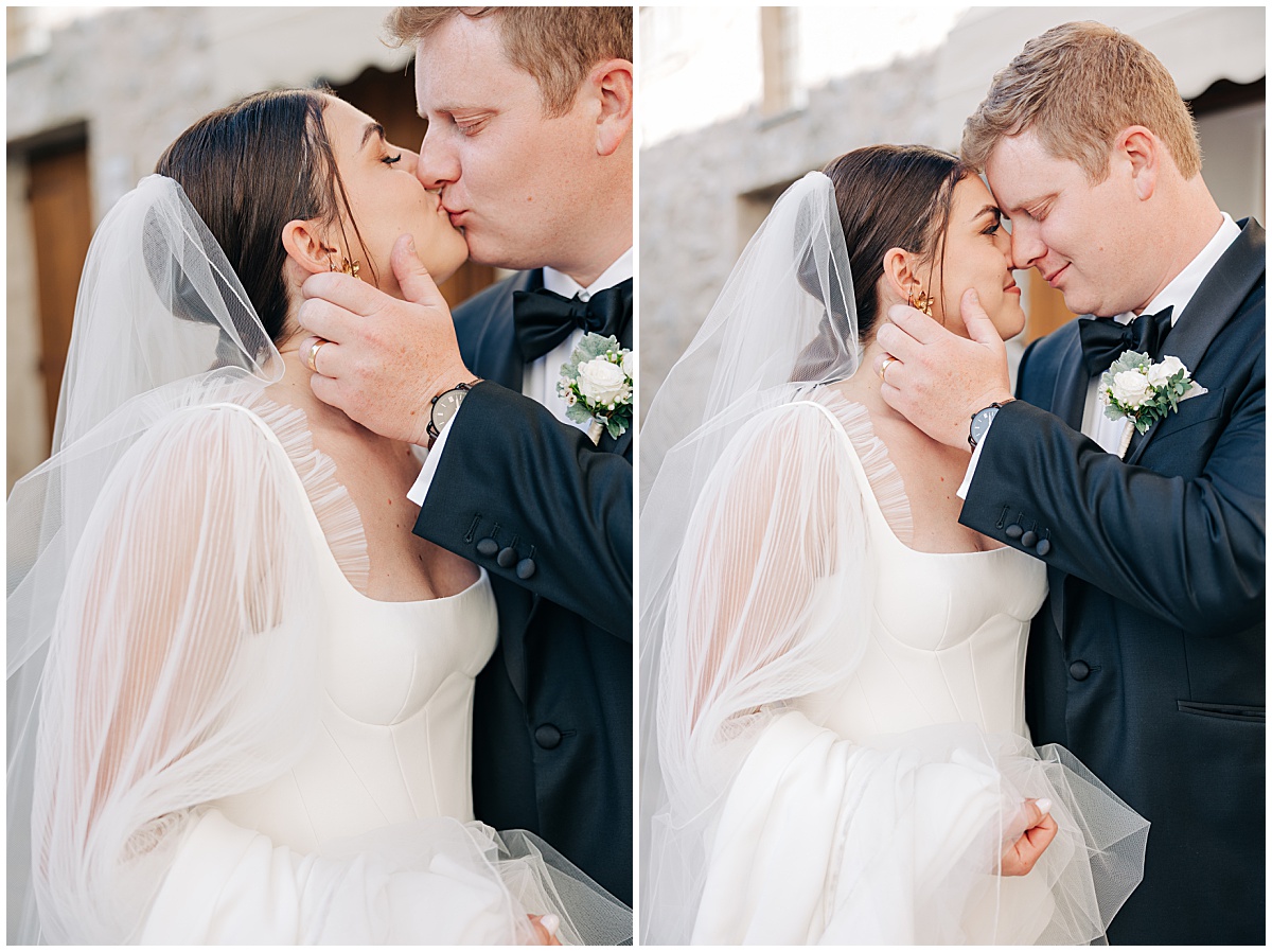 bride and groom kissing