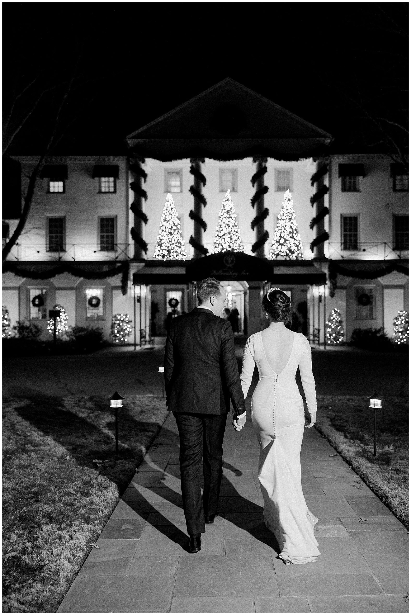 Williamsburg Inn at Christmas with Bride and Groom Luke and Ashley Photography