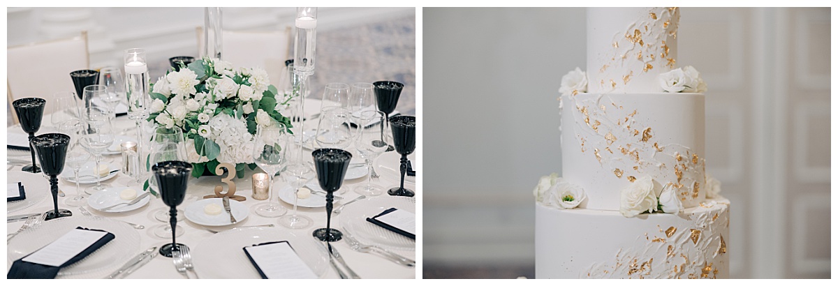 Table decor and wedding cake by Luke and Ashley Photography